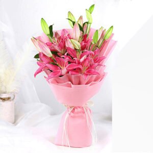 Elegance Oriental Pink Lilies Bouquet